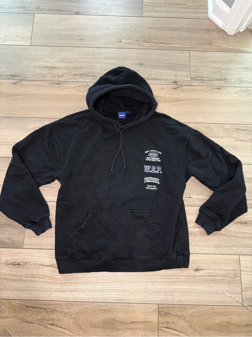 Wassup Youth Club Freesoul Hoodie M Black Oversized Y2K Streetwear Graphic